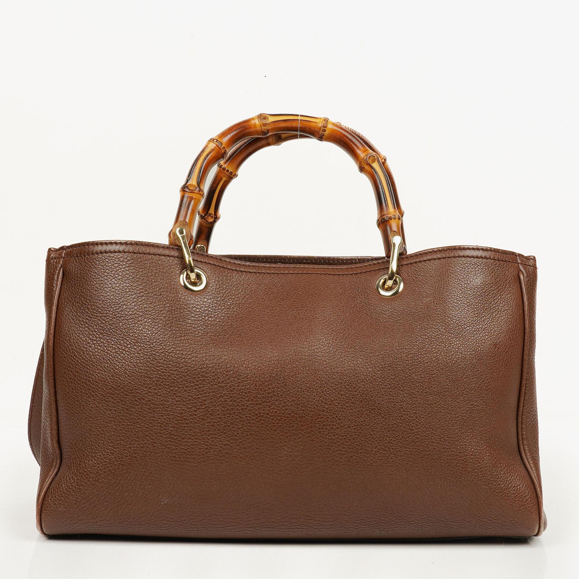 Gucci Medium Bamboo Shopper Tote aus braunem genarbtem Kalbsleder
