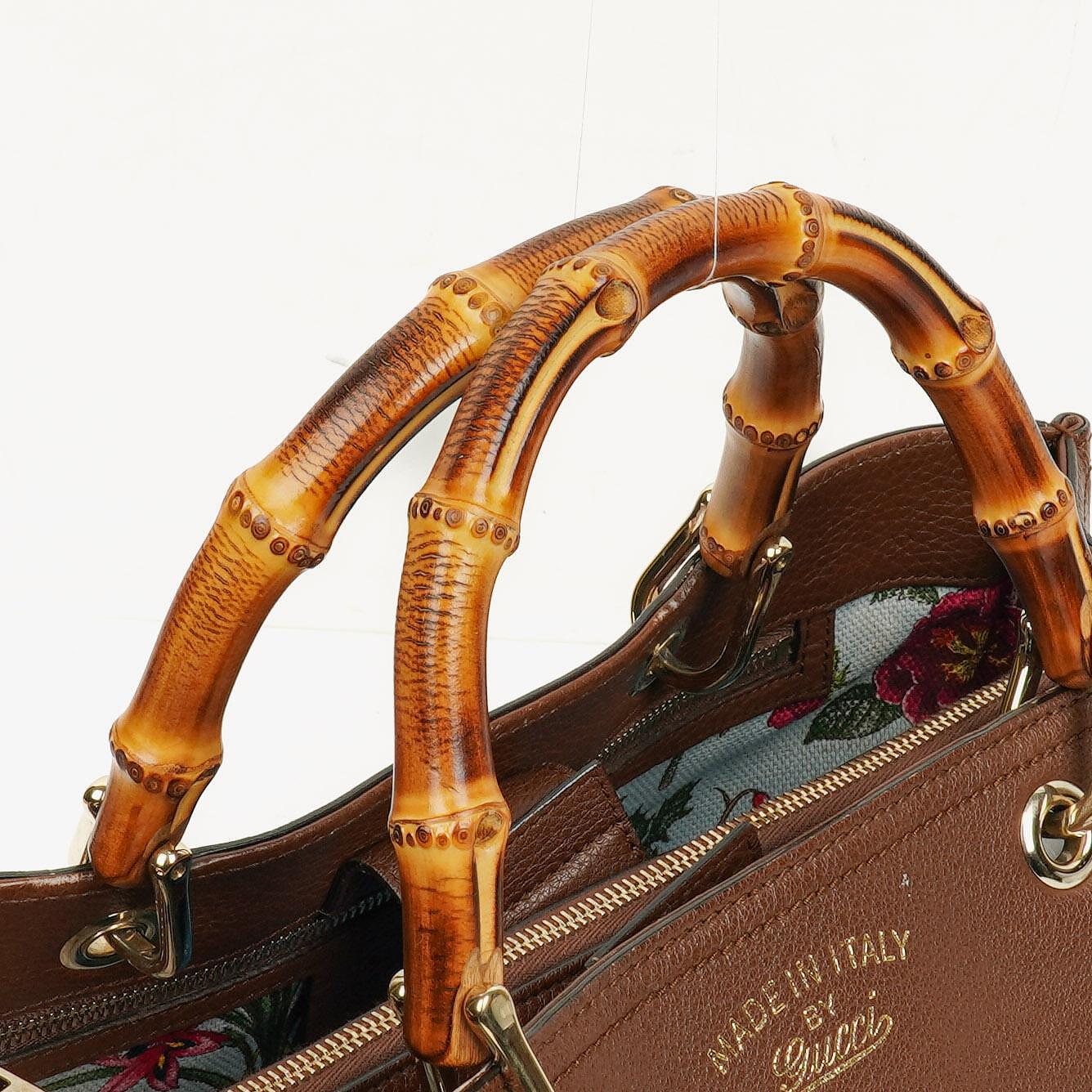Gucci Medium Bamboo Shopper Tote aus braunem genarbtem Kalbsleder