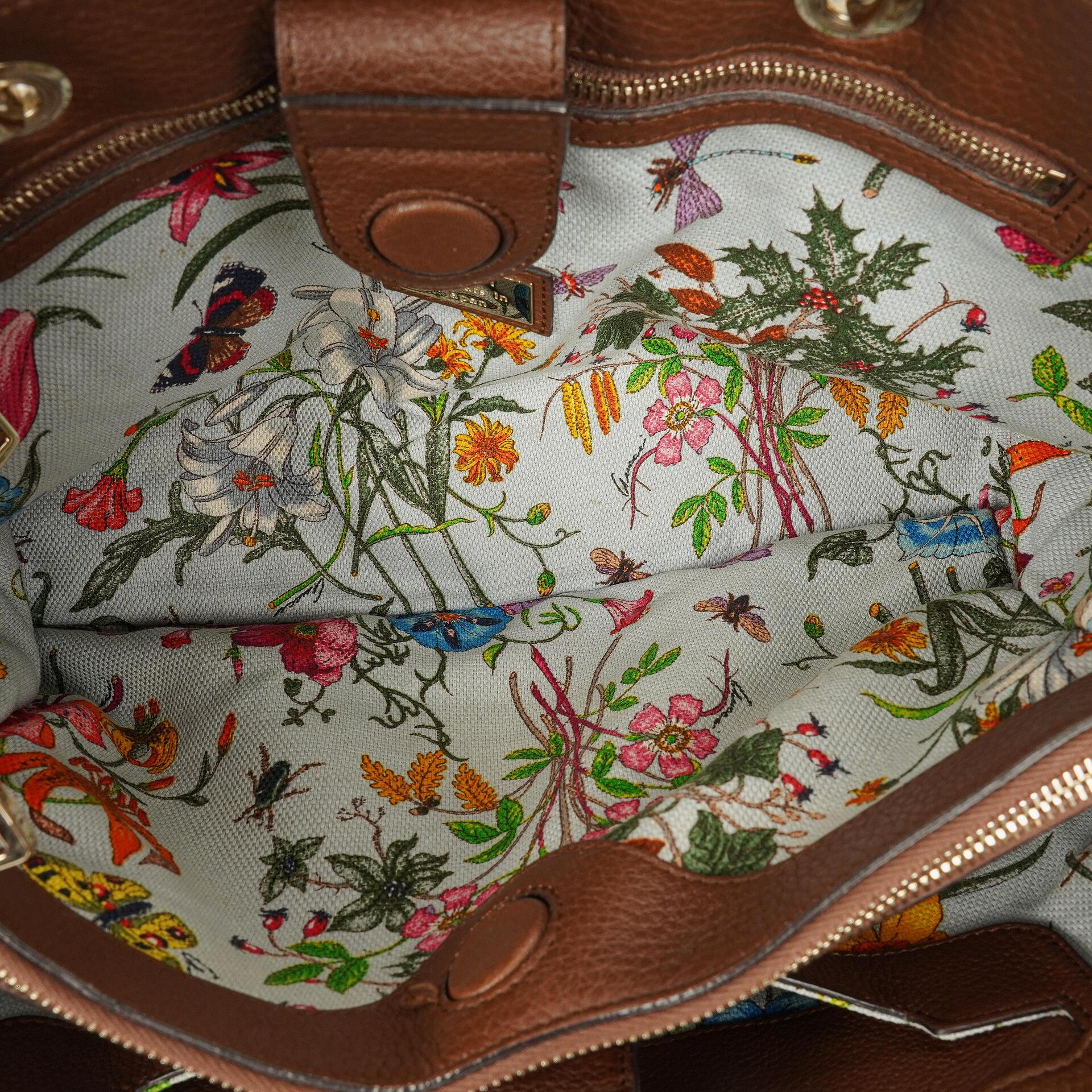 Gucci Medium Bamboo Shopper Tote aus braunem genarbtem Kalbsleder