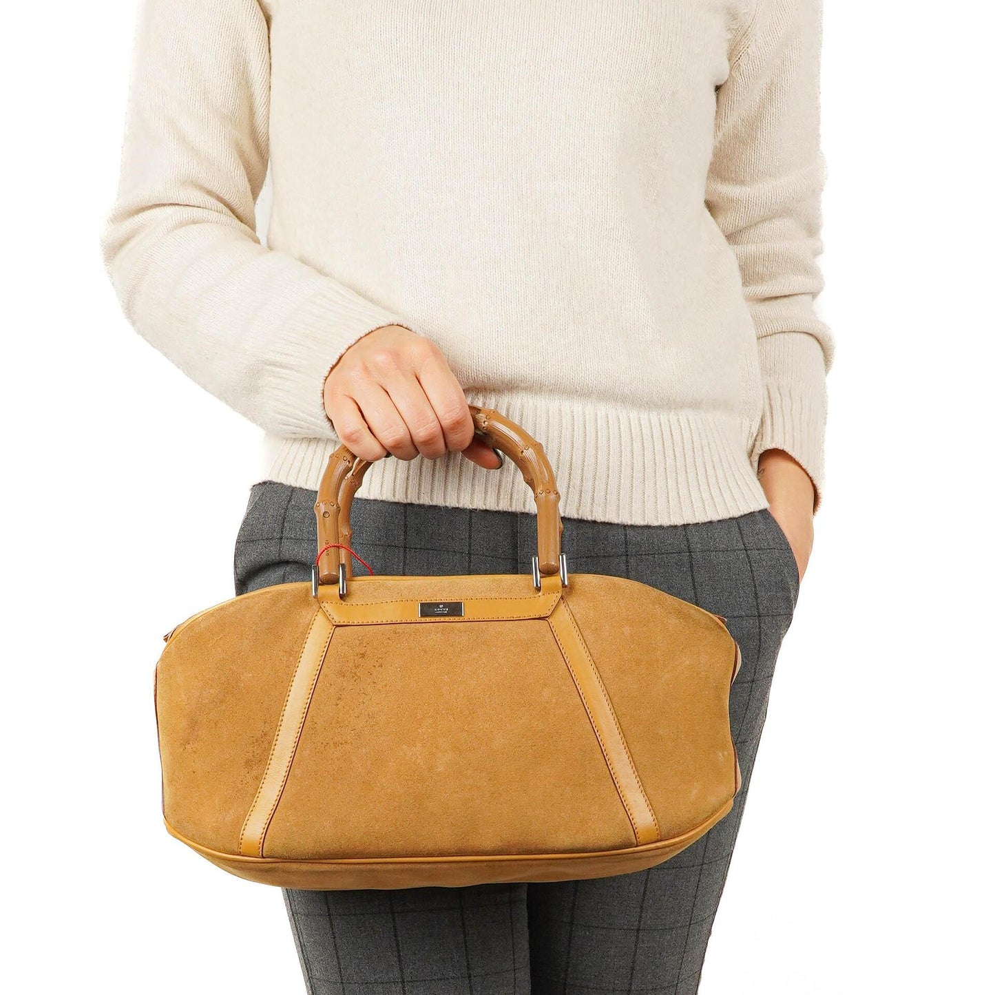 Gucci Obergrifftasche aus braunem Wildleder und Leder mit Bambusdetail
