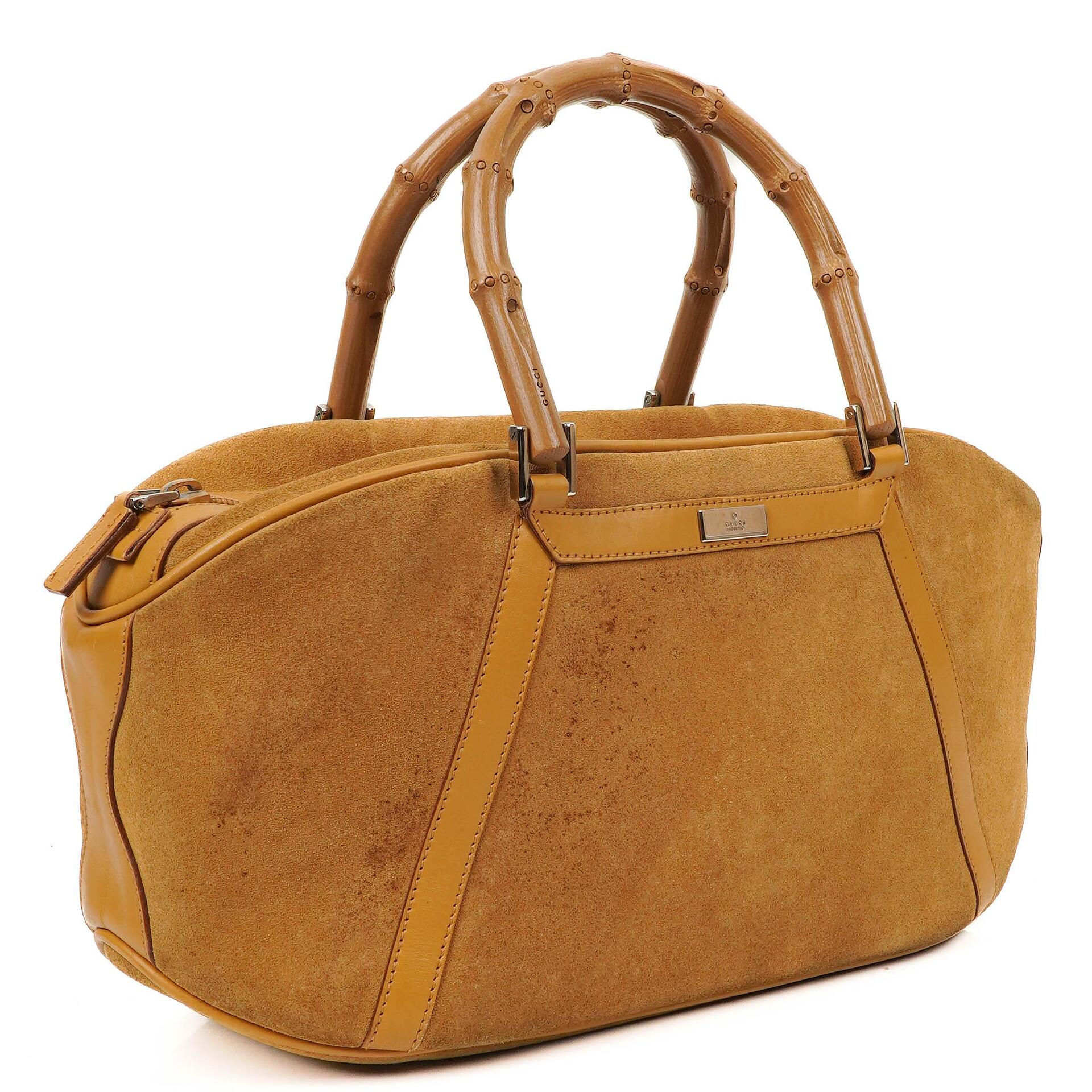 Gucci Obergrifftasche aus braunem Wildleder und Leder mit Bambusdetail