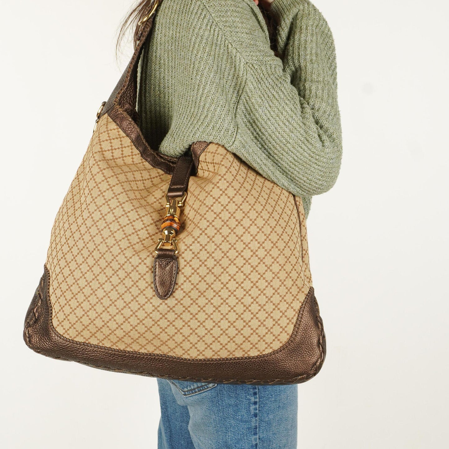 Gucci Braun/ Hellbeige Diamante Große New Jackie Hobo Tasche