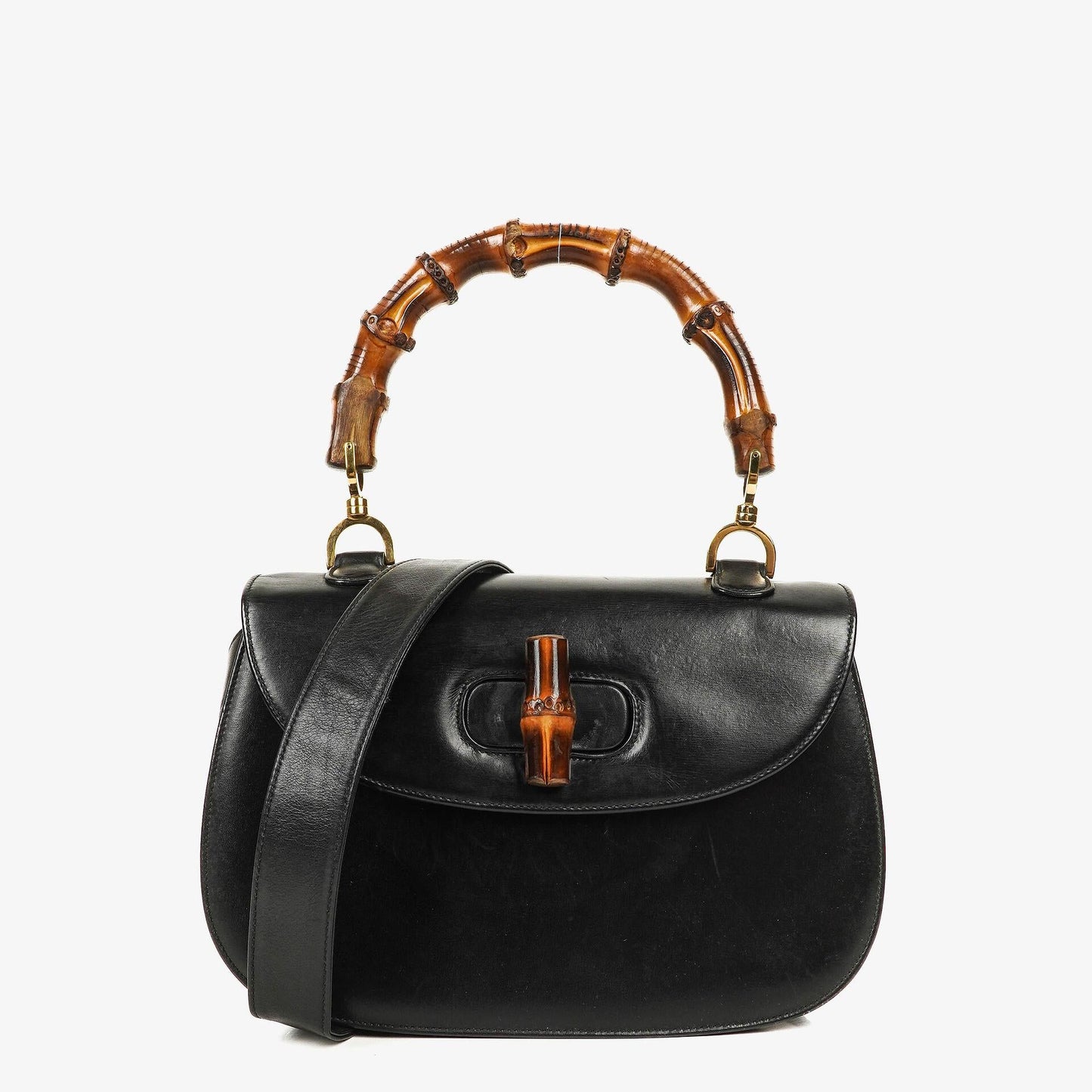 Gucci Convertible Bamboo Tasche mit Obergriff aus schwarzem Leder