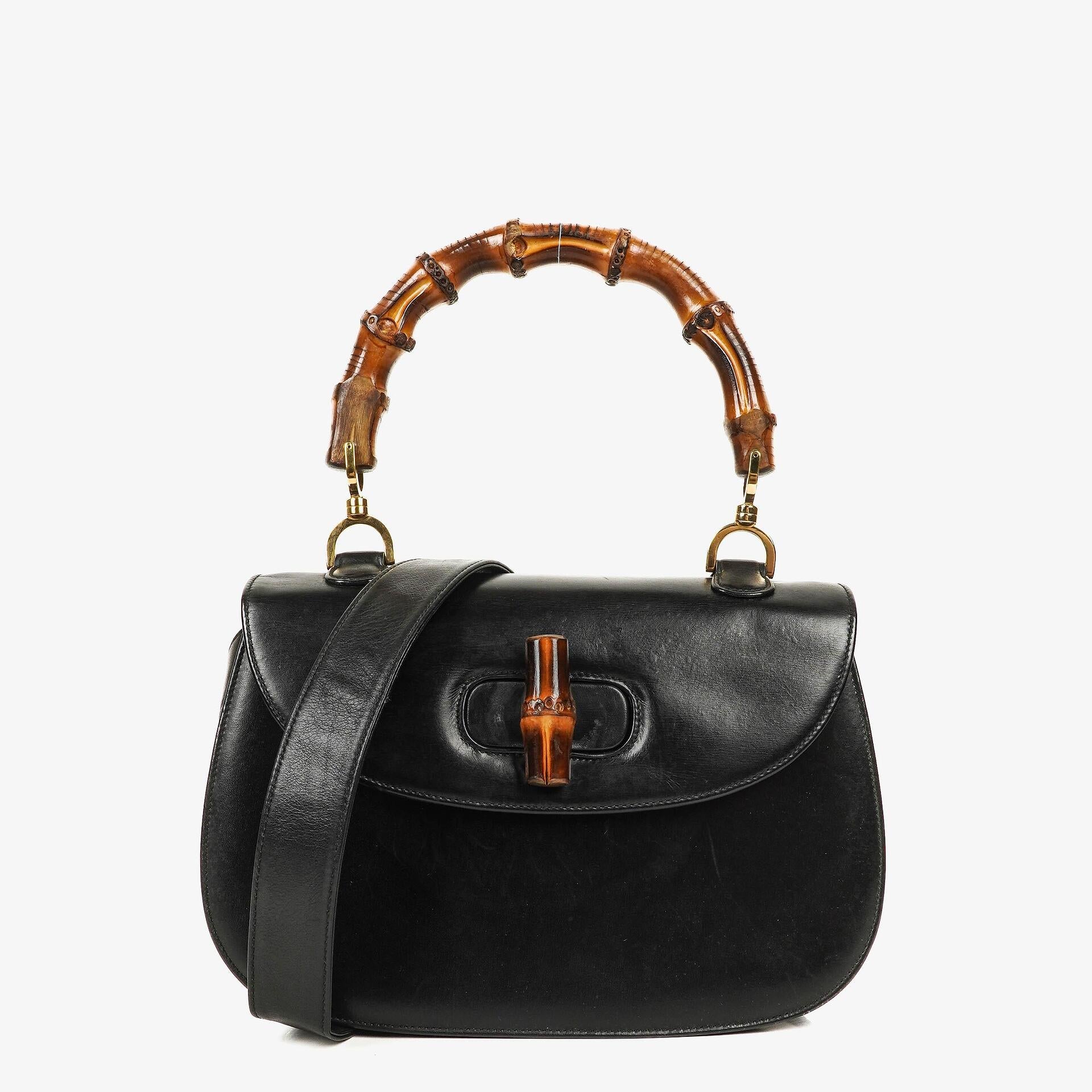 Gucci Convertible Bamboo Tasche mit Obergriff aus schwarzem Leder