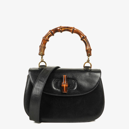 Gucci Convertible Bamboo Tasche mit Obergriff aus schwarzem Leder