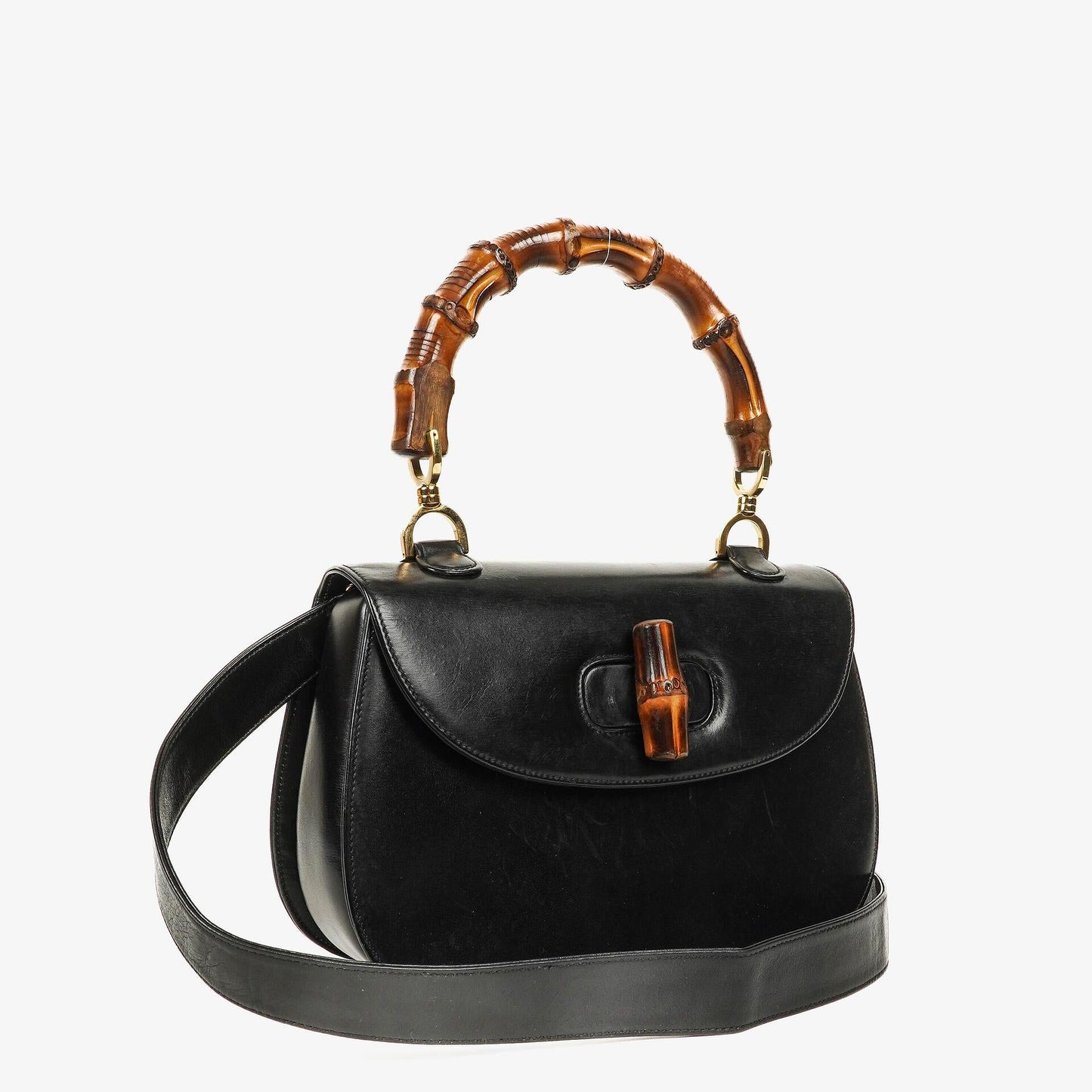 Gucci Convertible Bamboo Tasche mit Obergriff aus schwarzem Leder