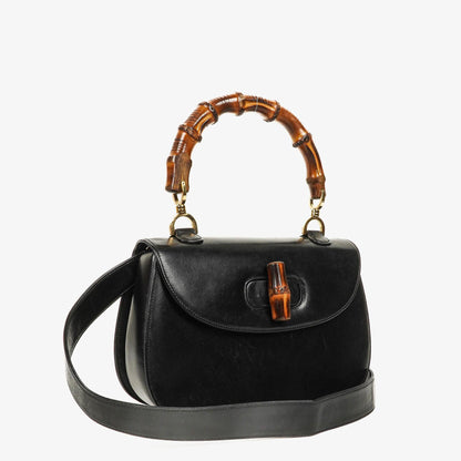 Gucci Convertible Bamboo Tasche mit Obergriff aus schwarzem Leder