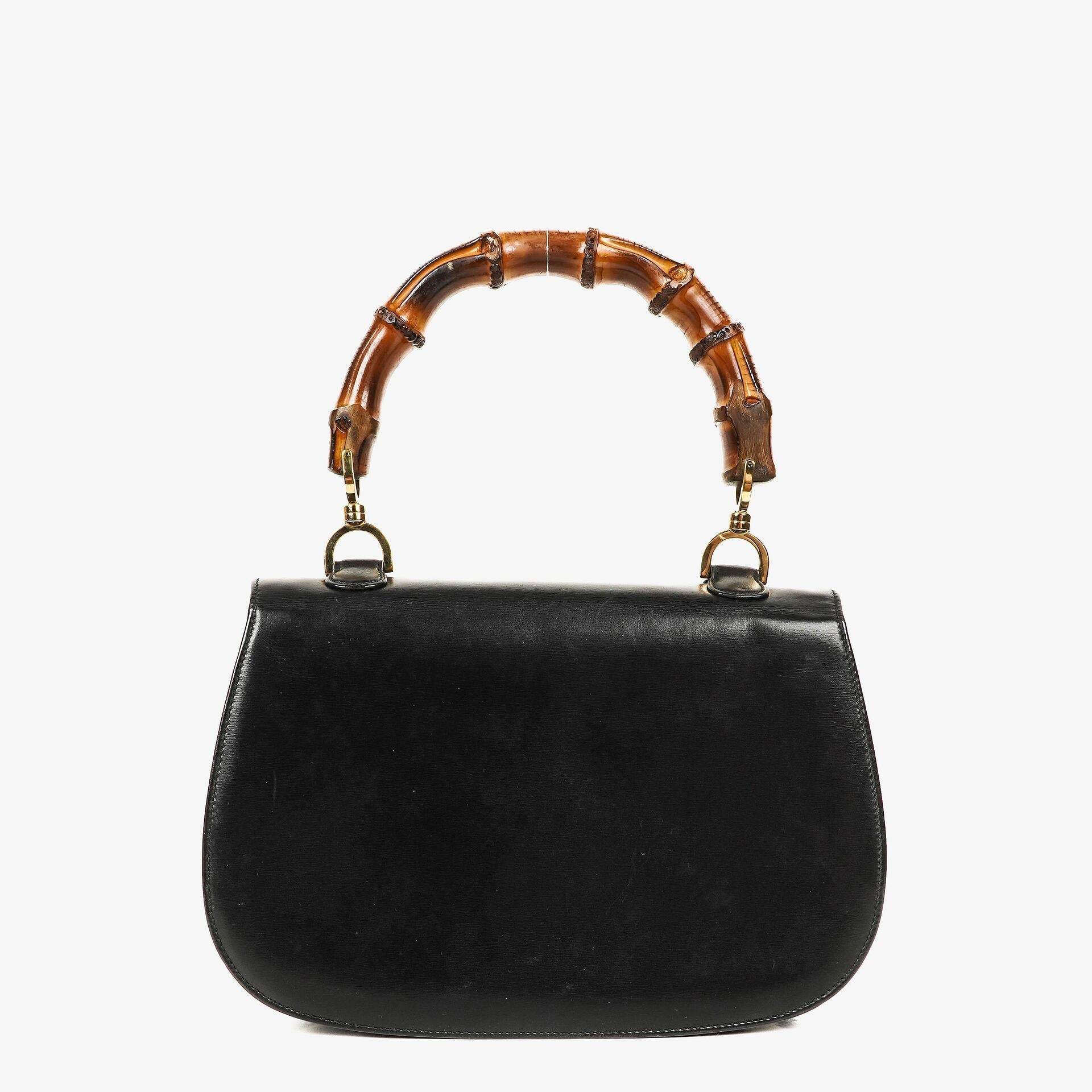 Gucci Convertible Bamboo Tasche mit Obergriff aus schwarzem Leder