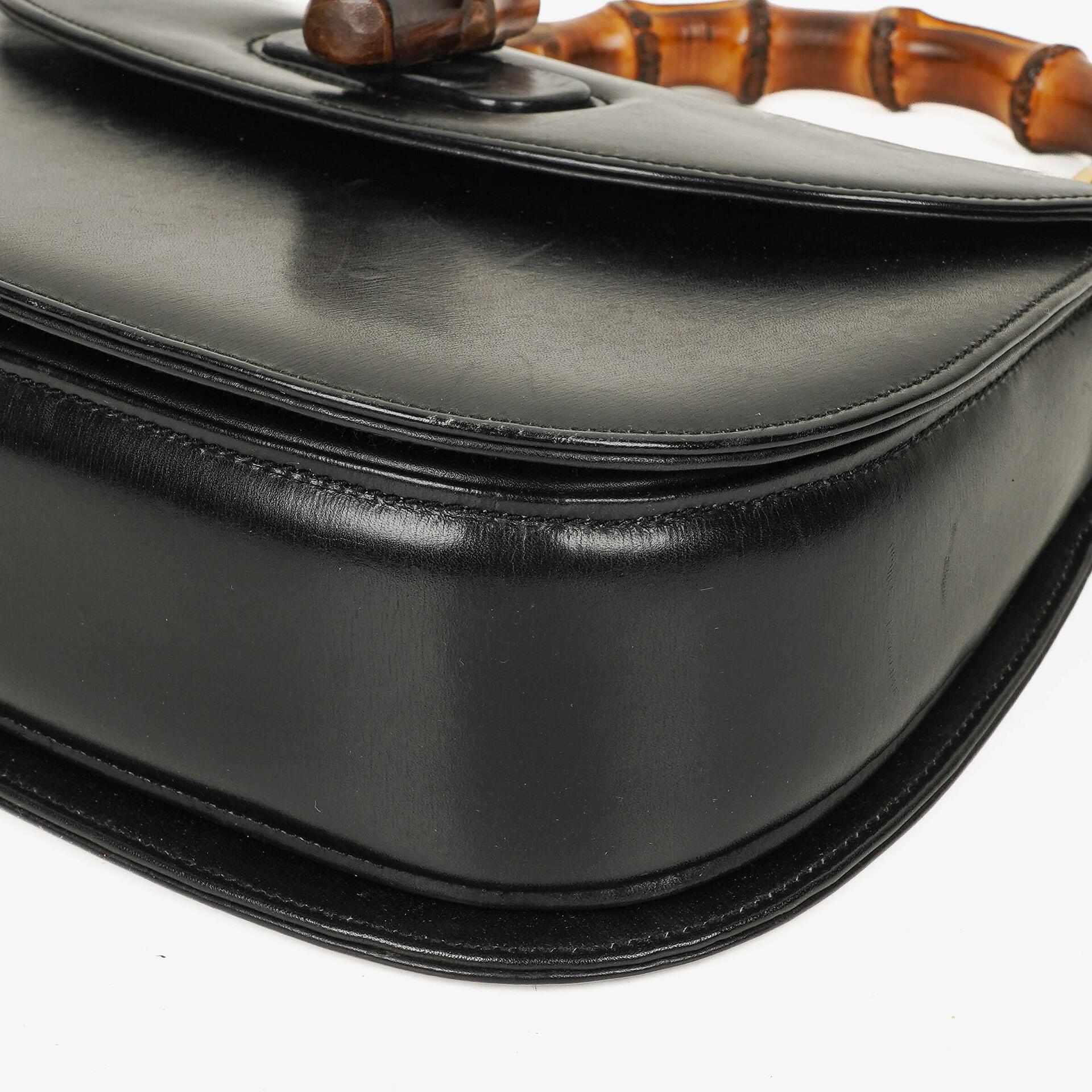 Gucci Convertible Bamboo Tasche mit Obergriff aus schwarzem Leder