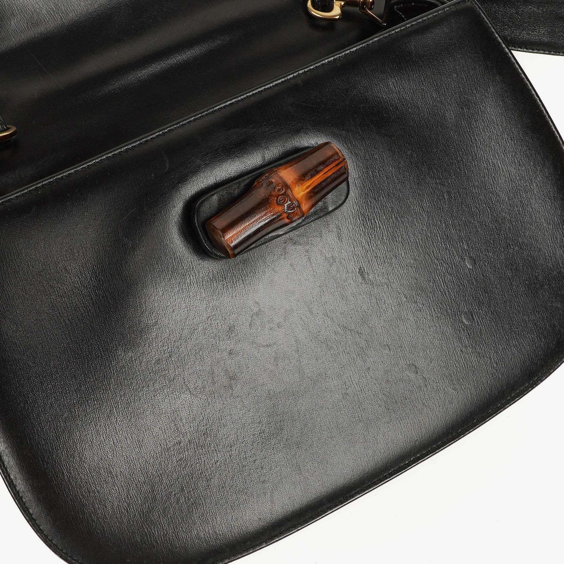 Gucci Convertible Bamboo Tasche mit Obergriff aus schwarzem Leder