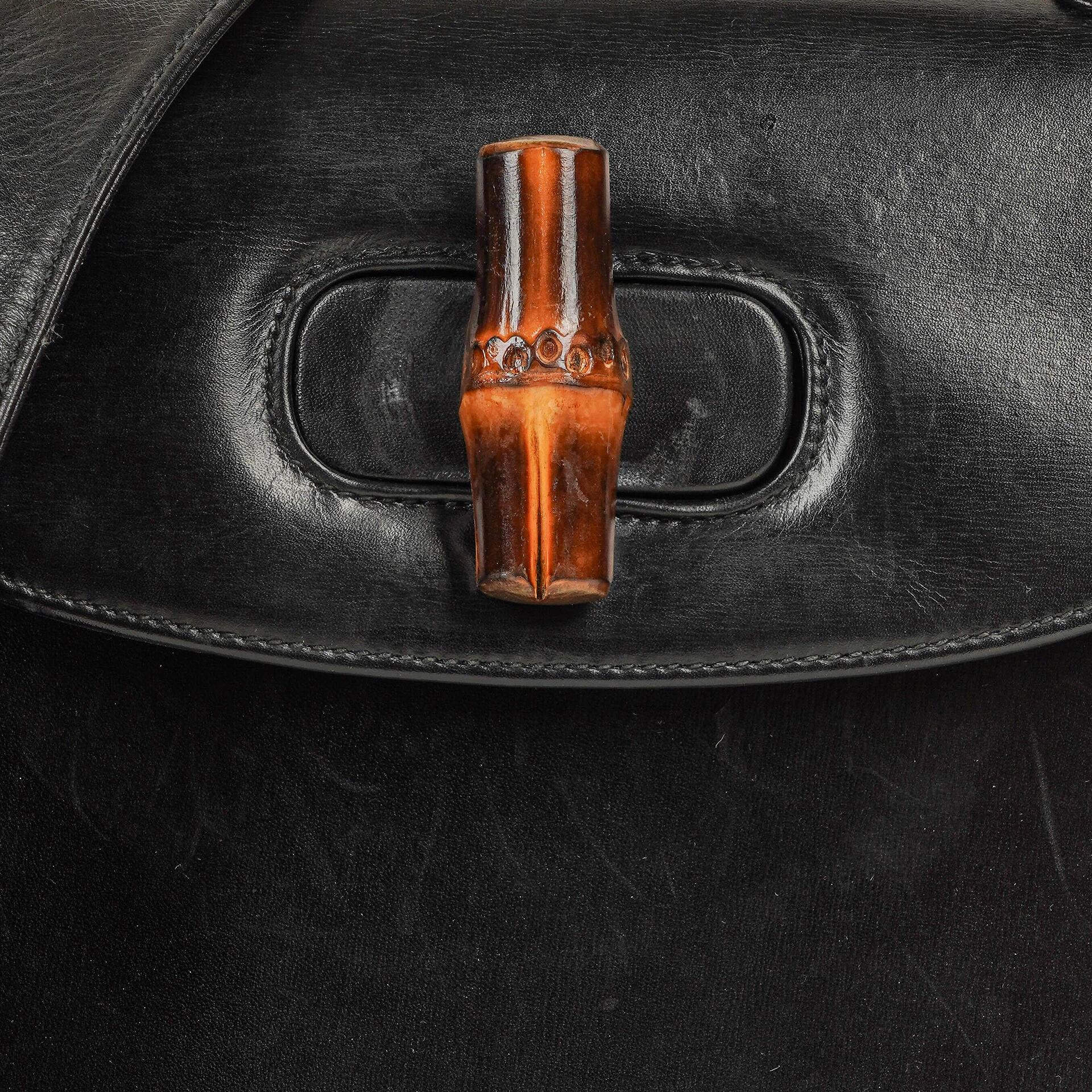 Gucci Convertible Bamboo Tasche mit Obergriff aus schwarzem Leder