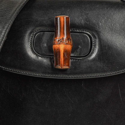 Gucci Convertible Bamboo Tasche mit Obergriff aus schwarzem Leder