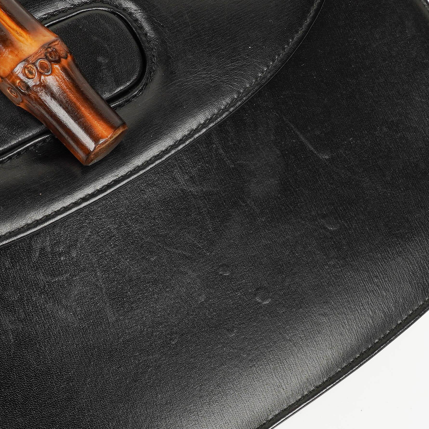 Gucci Convertible Bamboo Tasche mit Obergriff aus schwarzem Leder