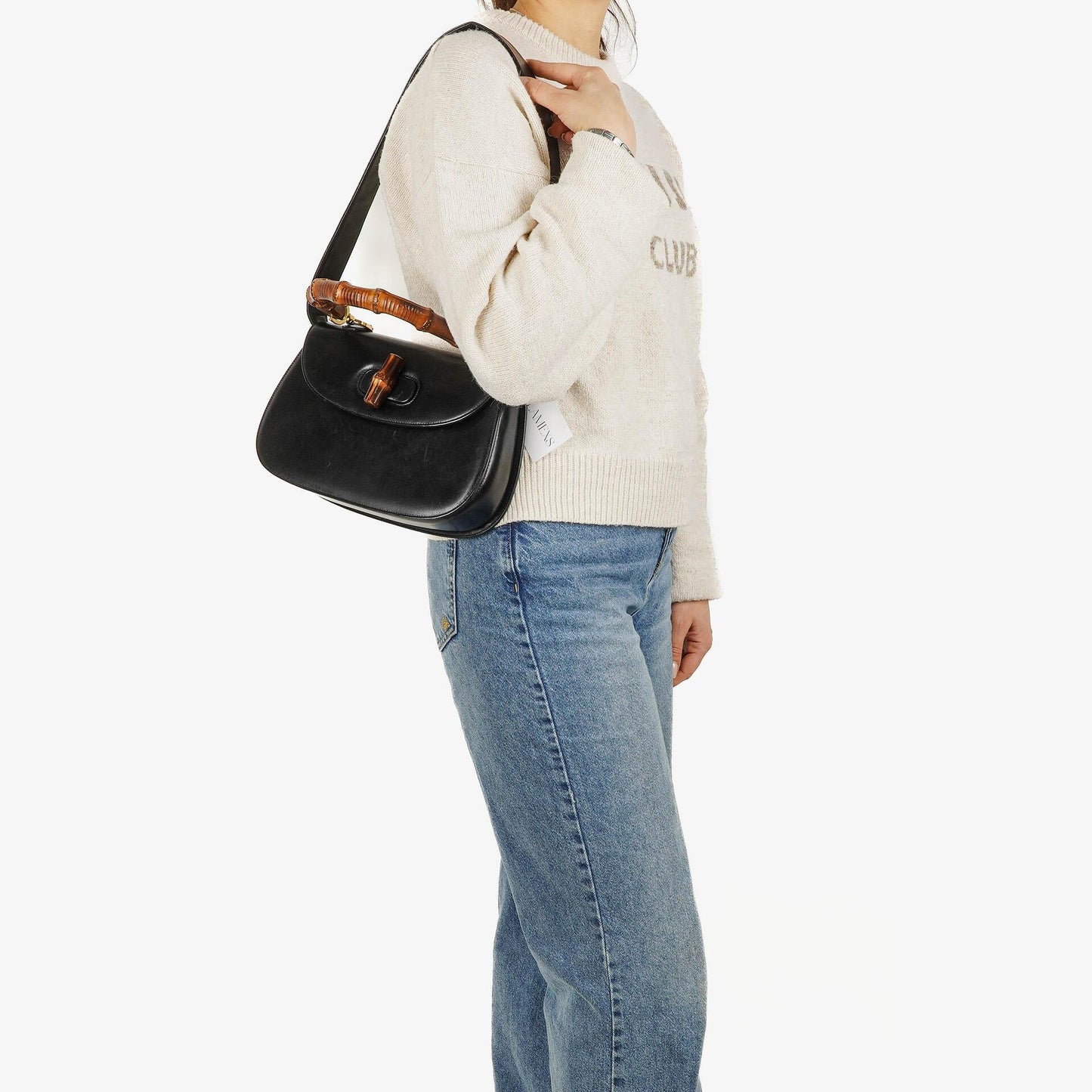 Gucci Convertible Bamboo Tasche mit Obergriff aus schwarzem Leder