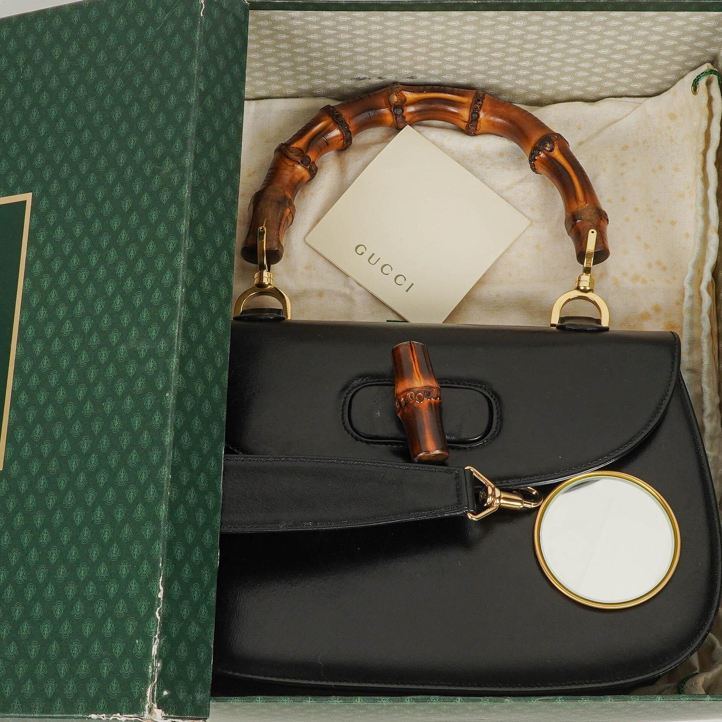 Gucci Convertible Bamboo Tasche mit Obergriff aus schwarzem Leder