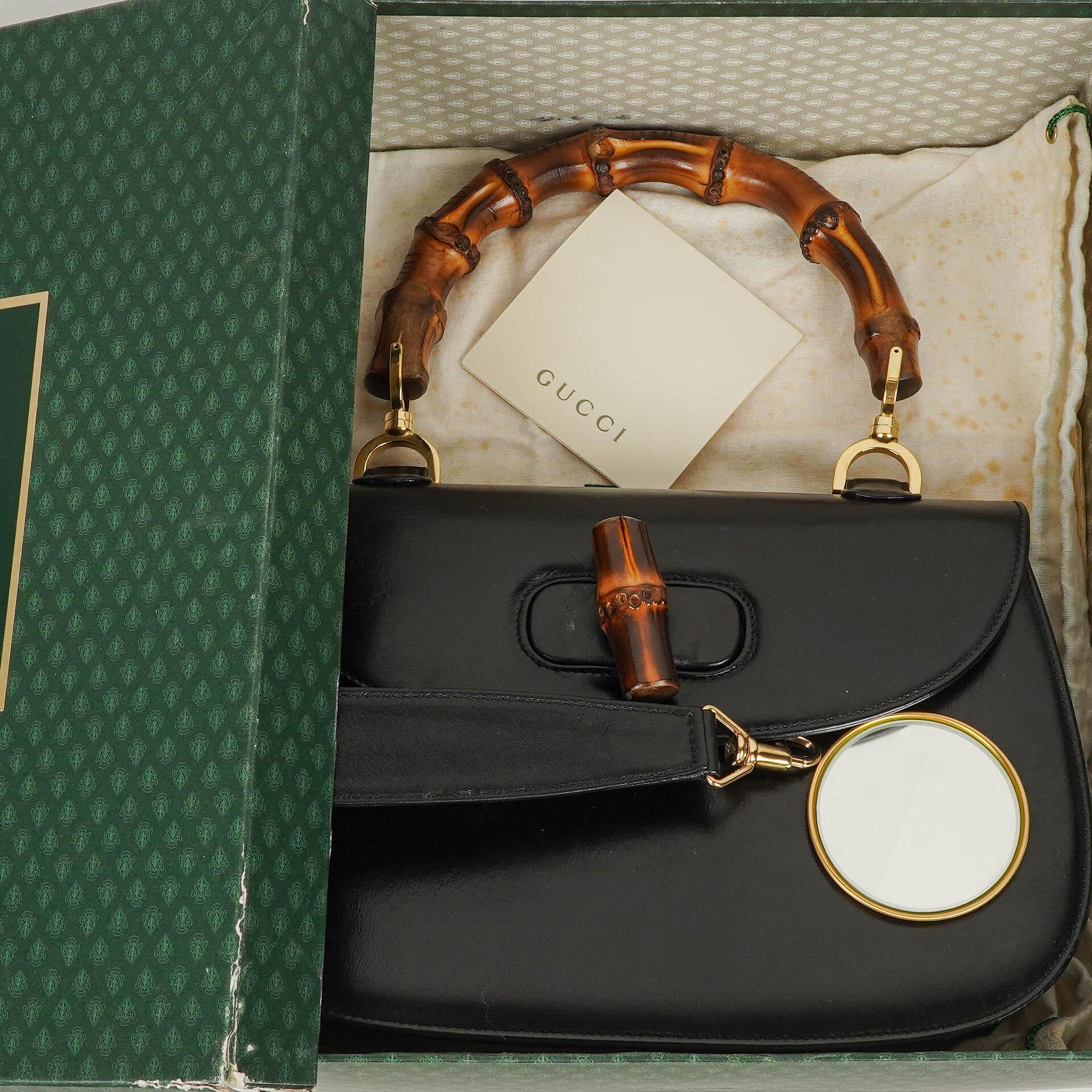 Gucci Convertible Bamboo Tasche mit Obergriff aus schwarzem Leder