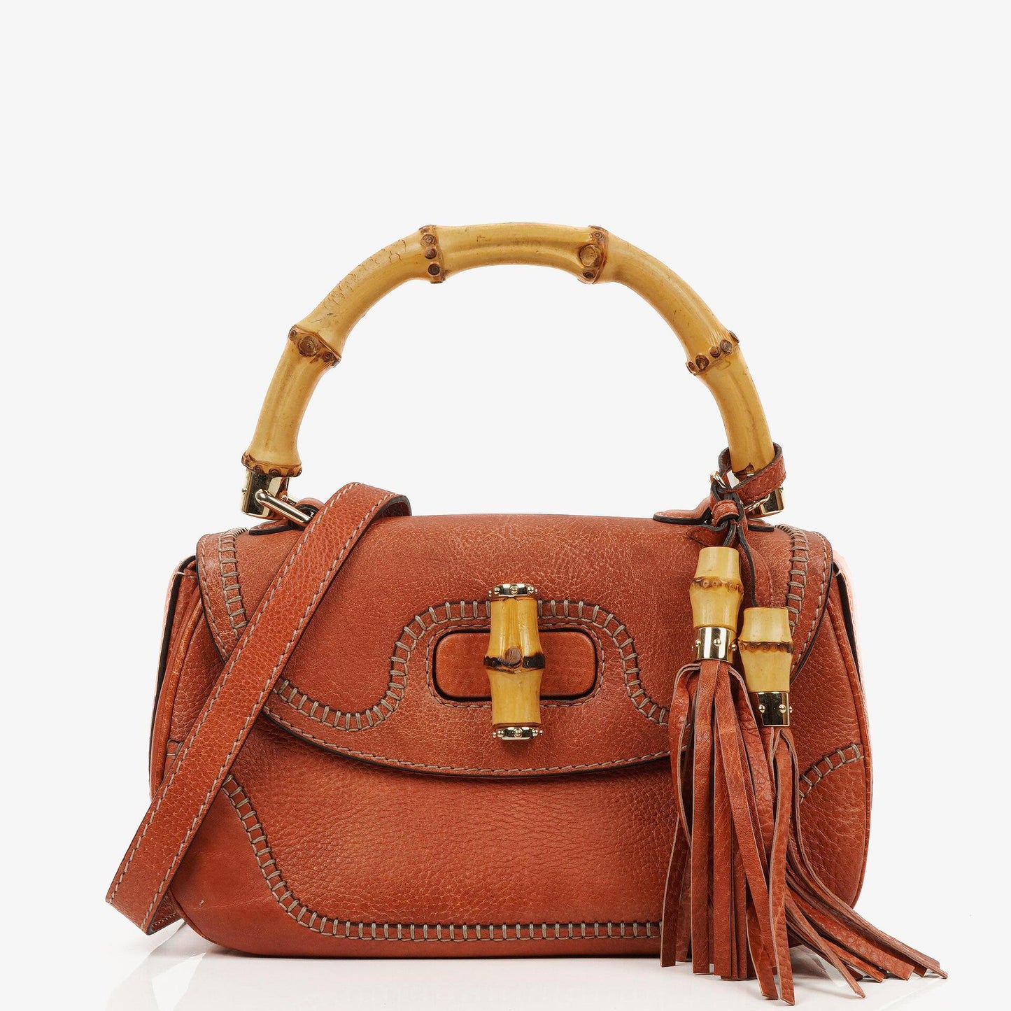 Gucci Medium New Convertible Bamboo Top Handle Tasche aus genarbtem Kalbsleder in Koralle