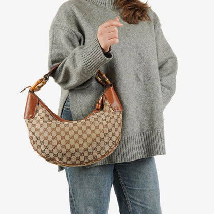Gucci Hobo-Tasche aus GG Canvas mit Bambusring