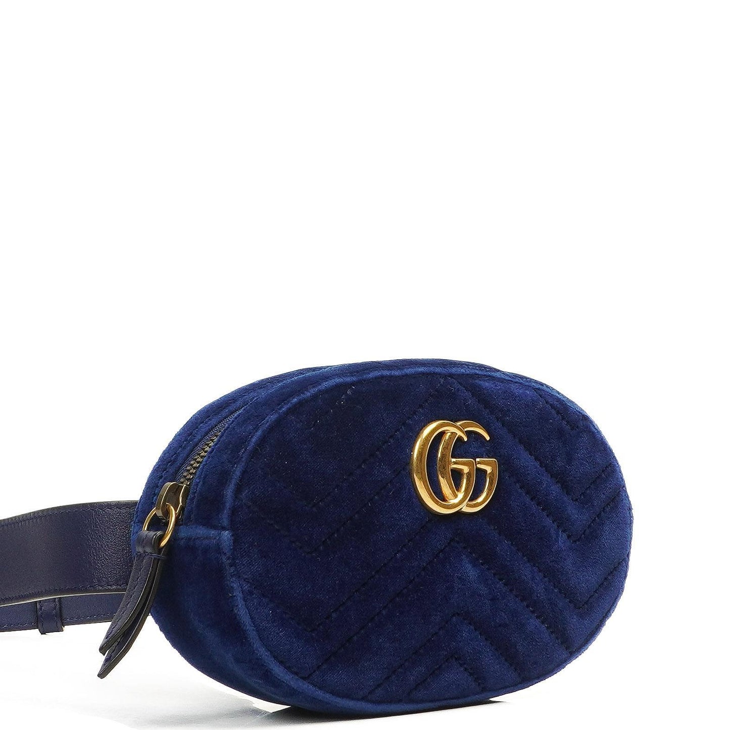 Gucci GG Marmont Matelasse Kobaltblau Samt Gürteltasche 85 34