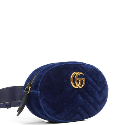 Gucci GG Marmont Matelasse Kobaltblau Samt Gürteltasche 85 34