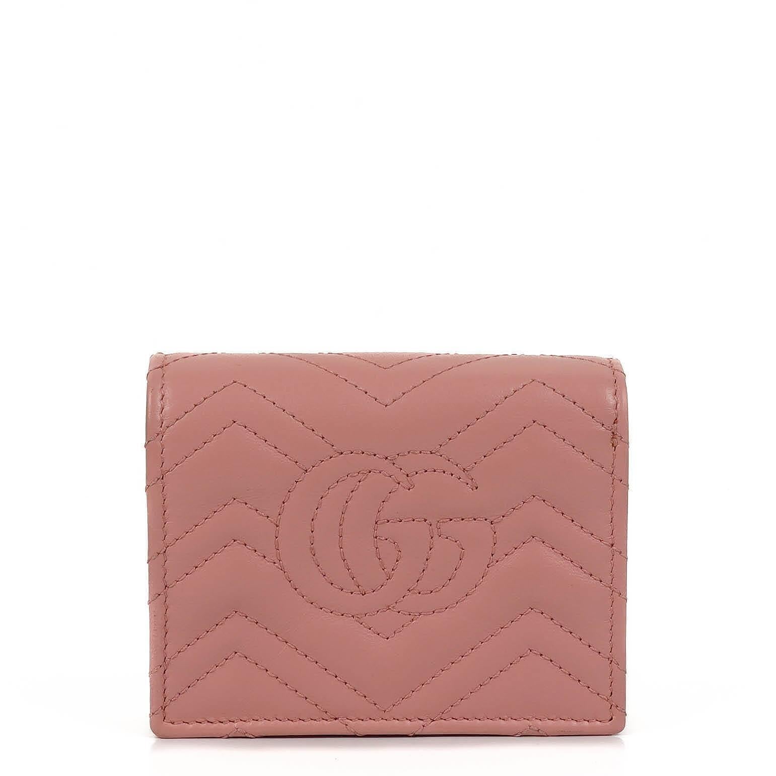 Gucci GG Marmont Kleine Geldbörse an Kette Rosa Leder Silberfarbene Beschläge