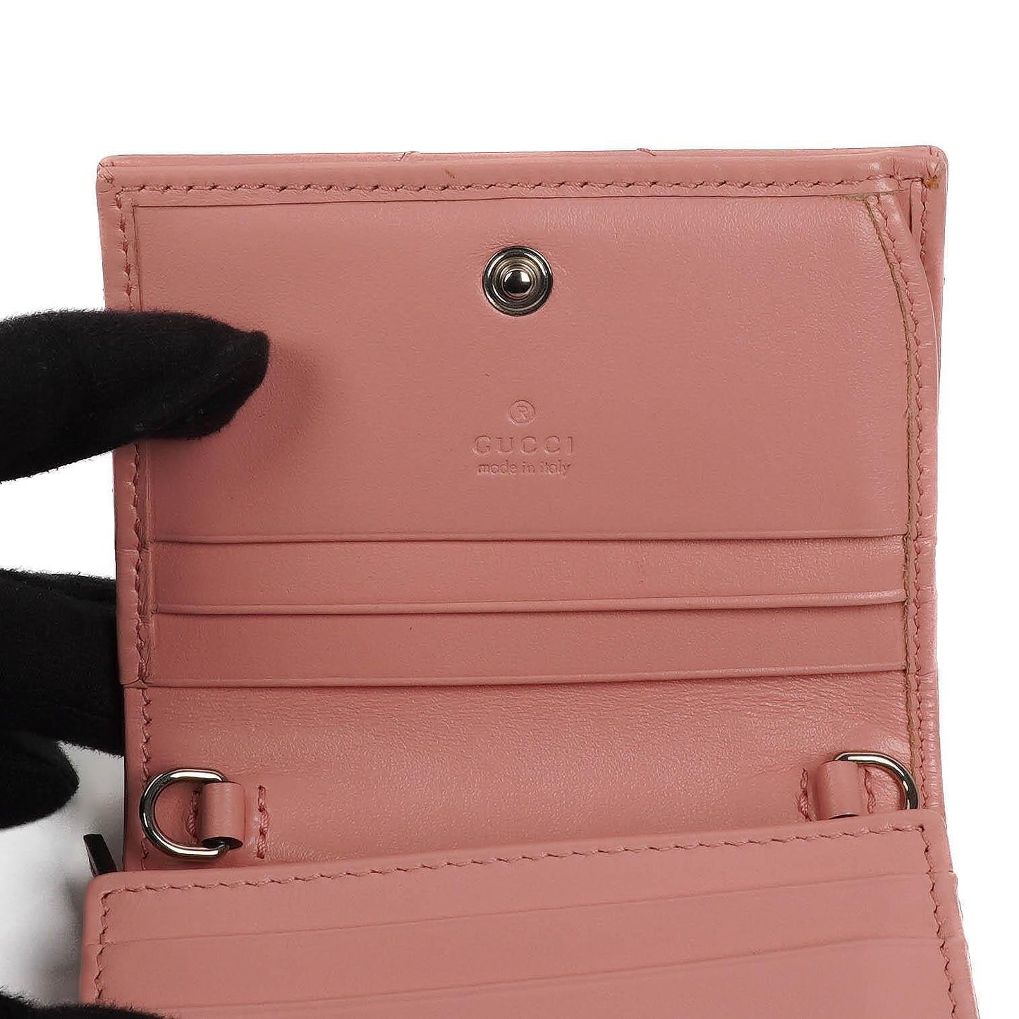 Gucci GG Marmont Kleine Geldbörse an Kette Rosa Leder Silberfarbene Beschläge