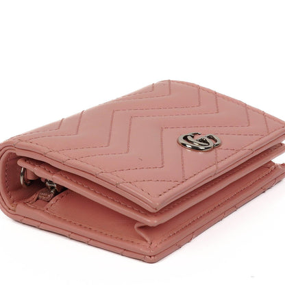Gucci GG Marmont Kleine Geldbörse an Kette Rosa Leder Silberfarbene Beschläge