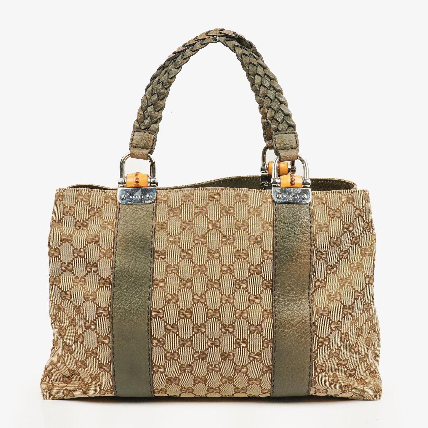 Gucci GG Monogram Canvas Top-Handle-Tasche in Beige mit Bambusgriff