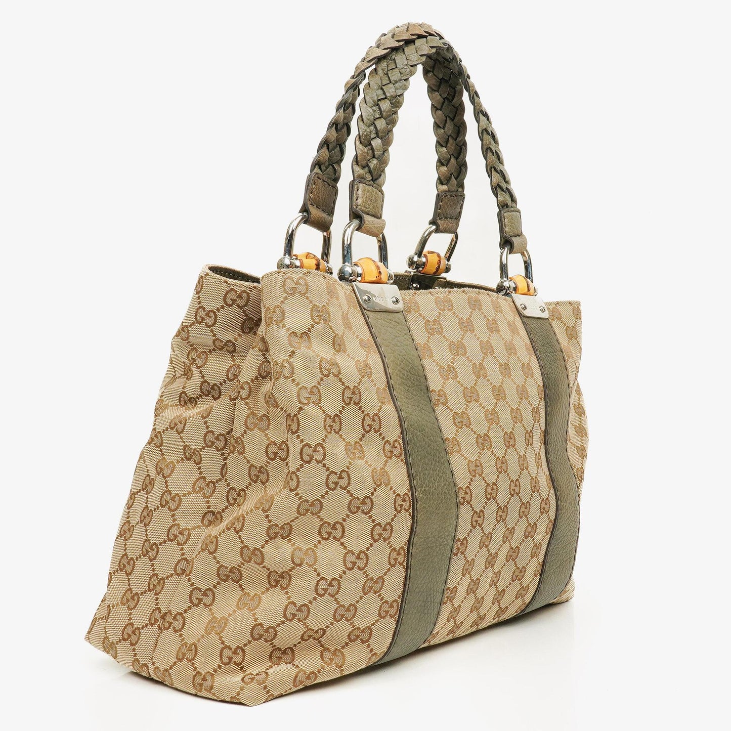 Gucci GG Monogram Canvas Top-Handle-Tasche in Beige mit Bambusgriff