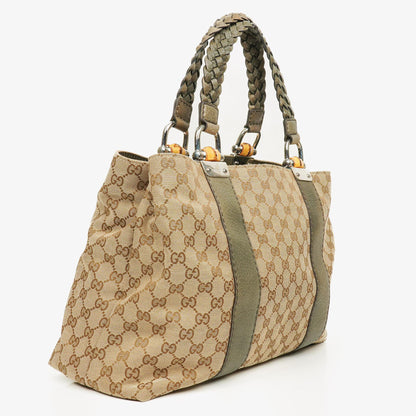Gucci GG Monogram Canvas Top-Handle-Tasche in Beige mit Bambusgriff