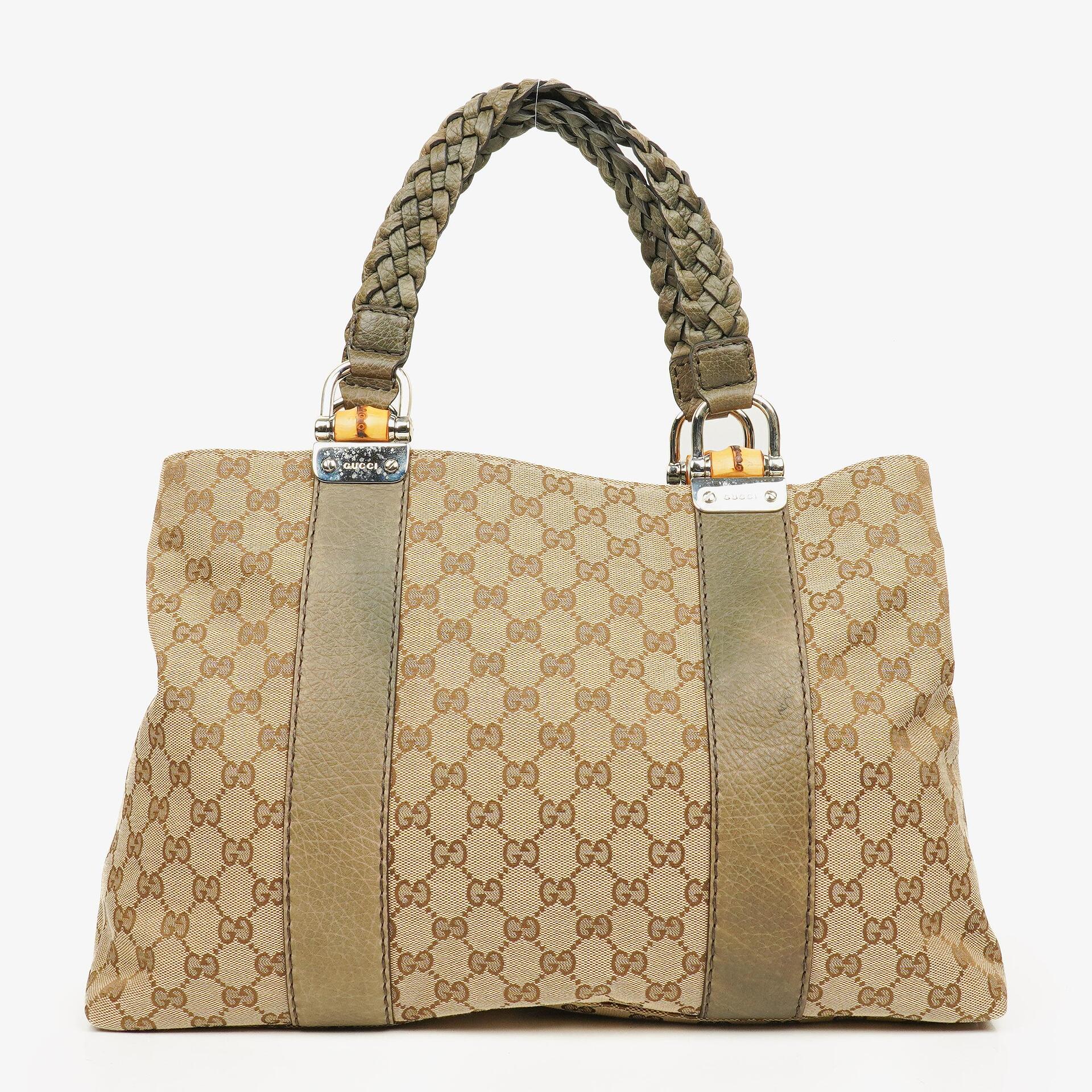 Gucci GG Monogram Canvas Top-Handle-Tasche in Beige mit Bambusgriff