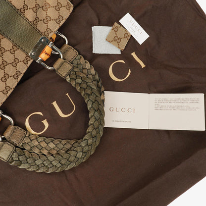 Gucci GG Monogram Canvas Top-Handle-Tasche in Beige mit Bambusgriff