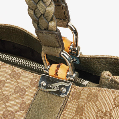 Gucci GG Monogram Canvas Top-Handle-Tasche in Beige mit Bambusgriff