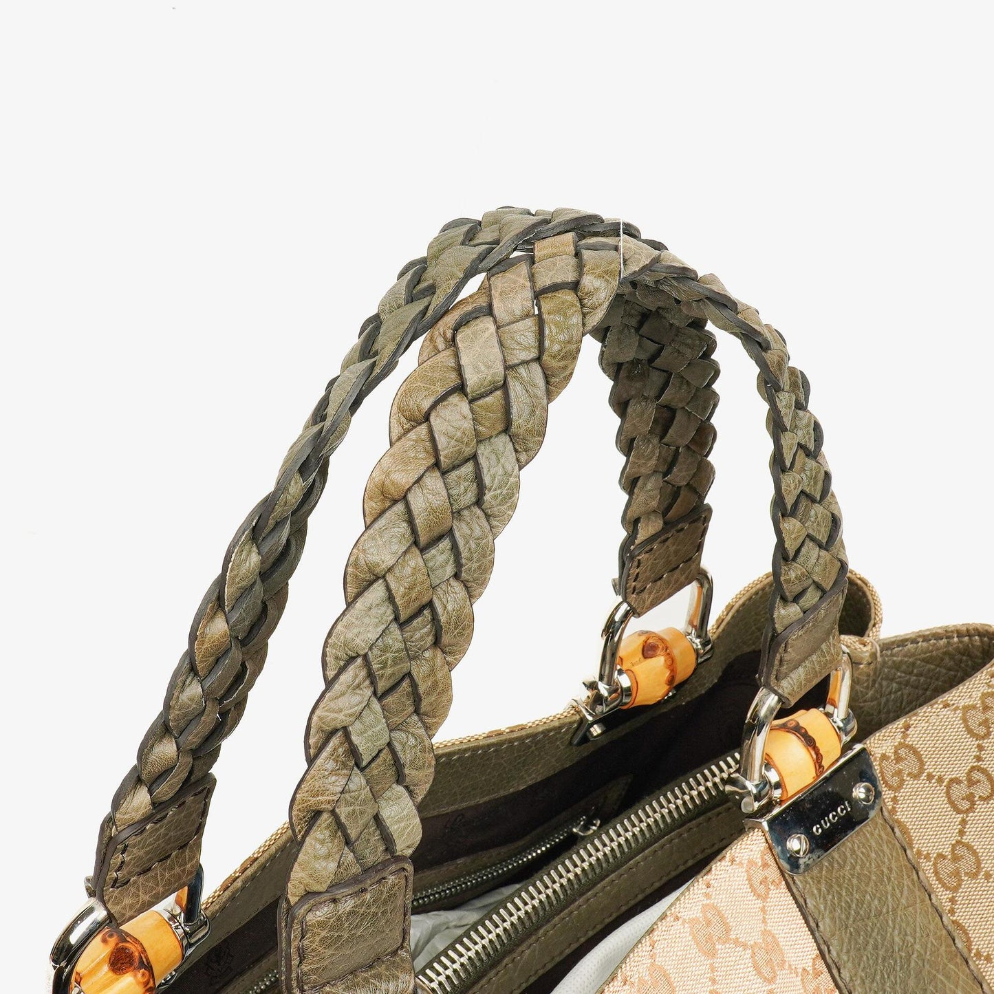 Gucci GG Monogram Canvas Top-Handle-Tasche in Beige mit Bambusgriff