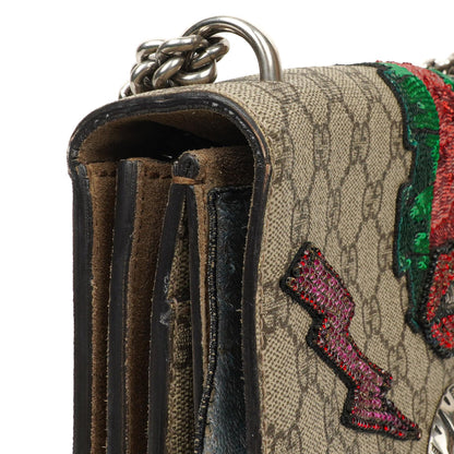 Gucci Medium Dionysus Schultertasche aus GG Supreme Monogram mit Lightning-Stickerei