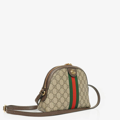 Gucci Kleine Ophidia Dome Schultertasche aus GG Supreme Monogram mit abgerundeter Oberseite