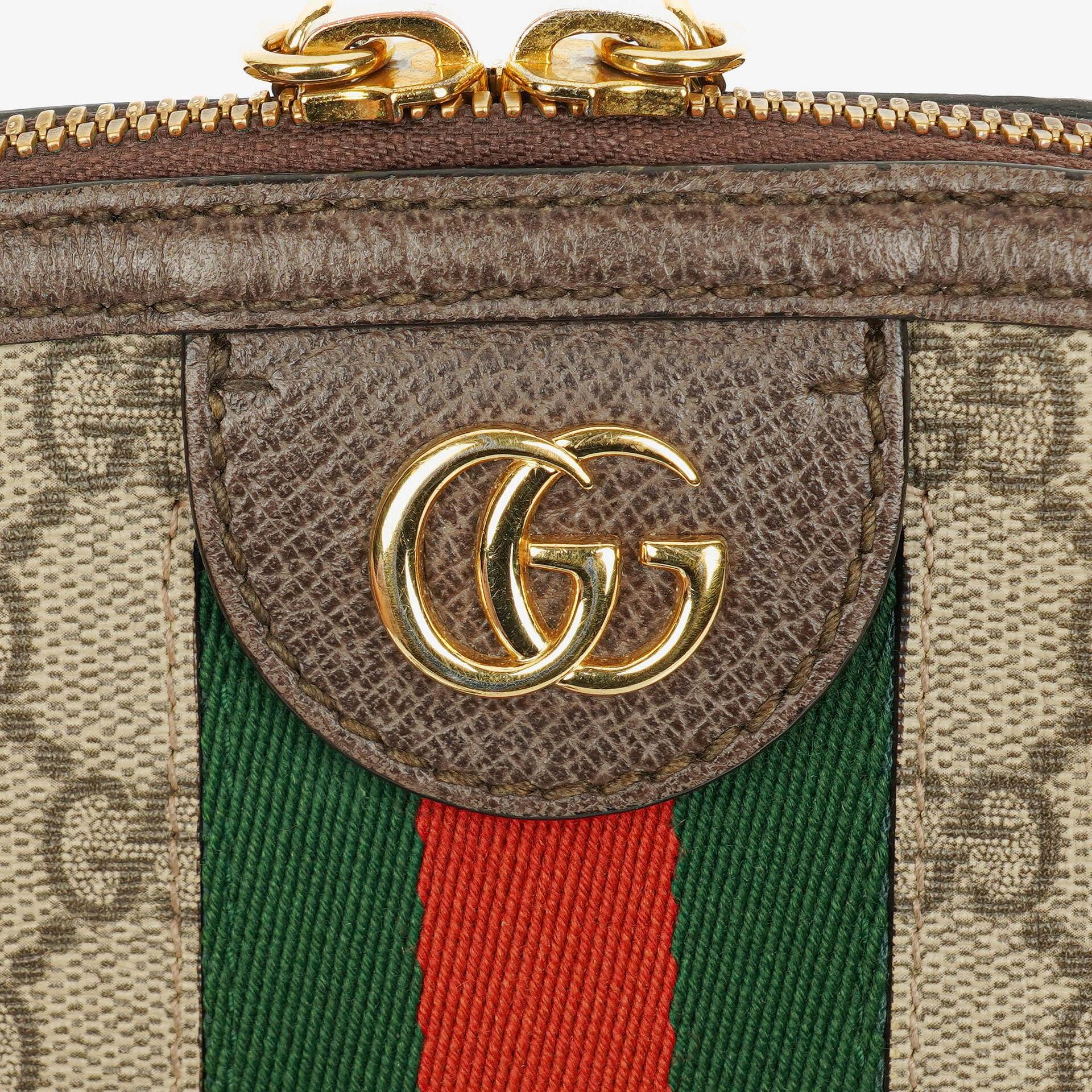 Gucci Kleine Ophidia Dome Schultertasche aus GG Supreme Monogram mit abgerundeter Oberseite
