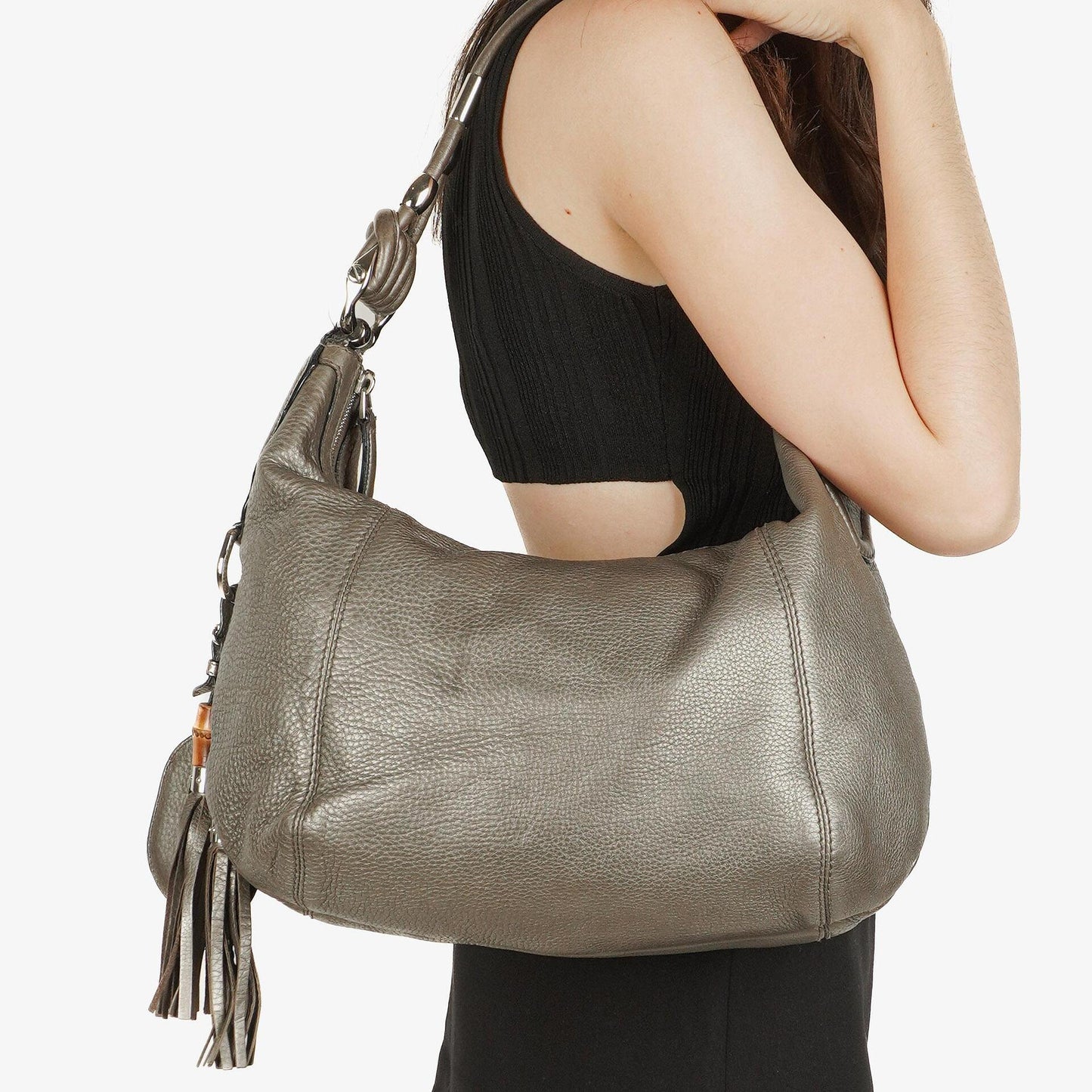 Gucci Horsebit Hobo aus grauem genarbtem Kalbsleder