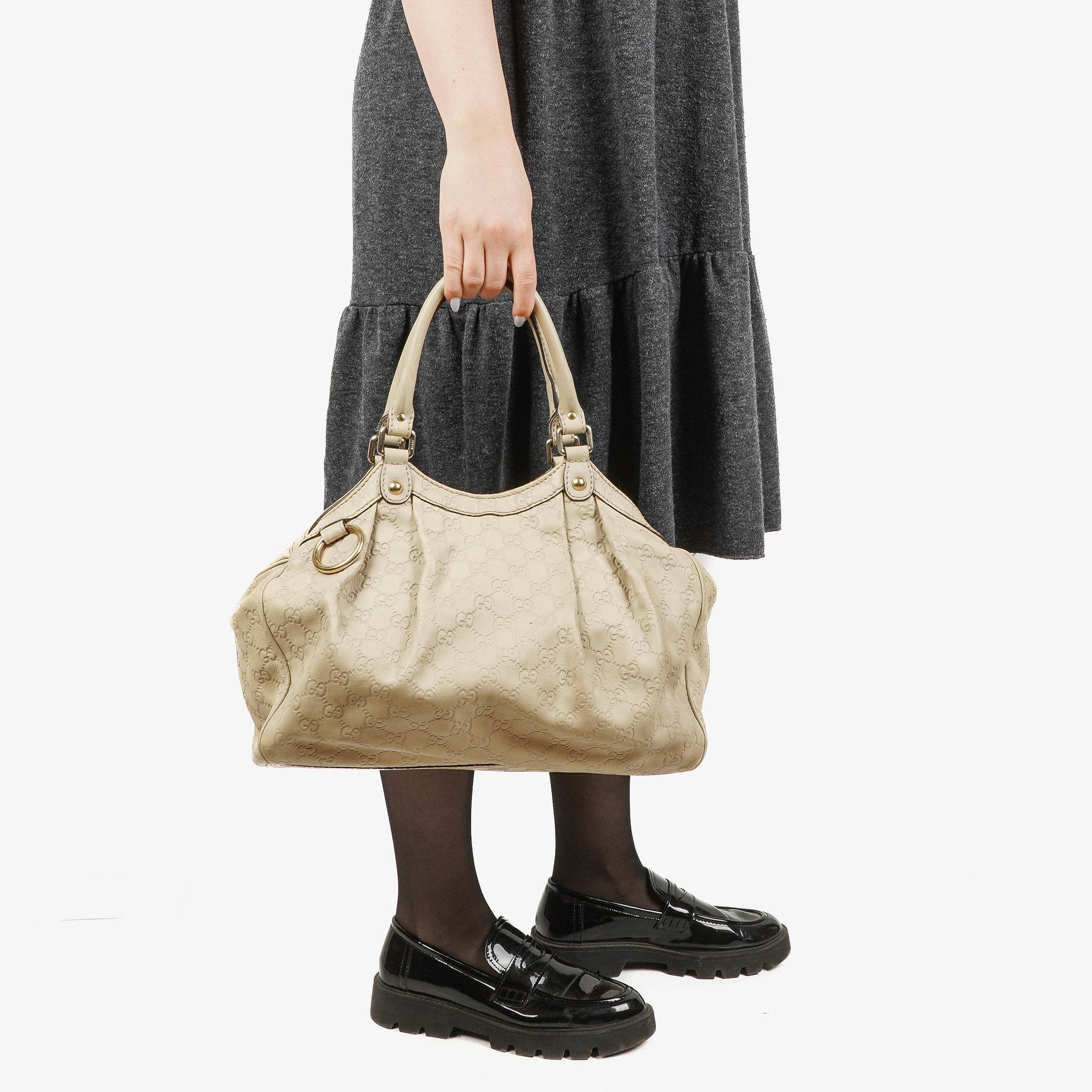 Gucci Suckey Hobo-Tasche aus neutralem Guccissima Leder