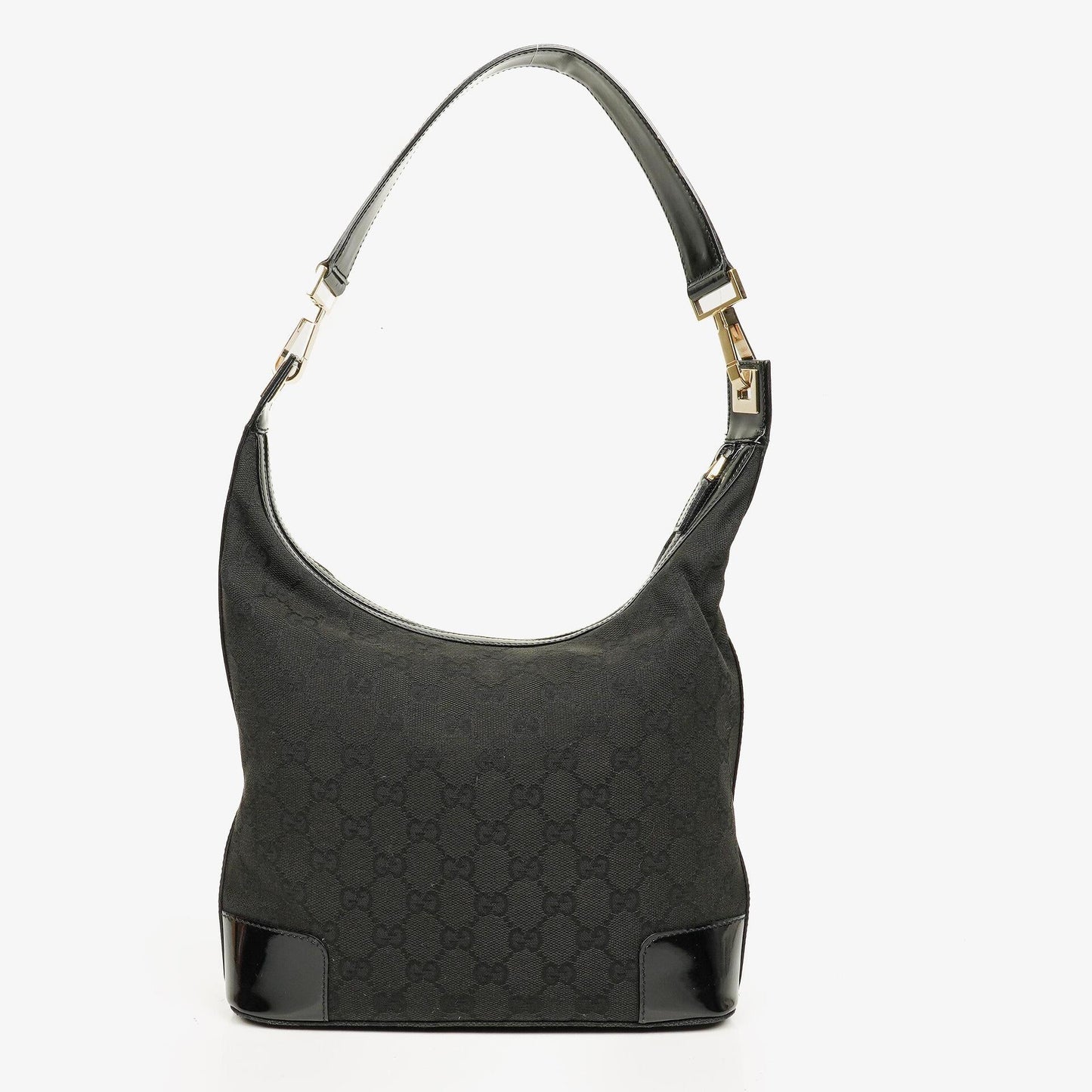 Gucci Hobo Schultertasche aus schwarzem GG Canvas und Lackleder