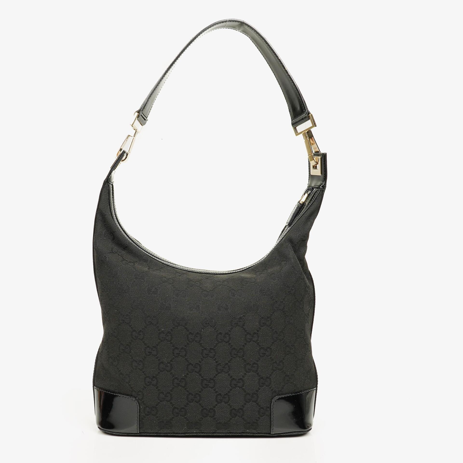 Gucci Hobo Schultertasche aus schwarzem GG Canvas und Lackleder