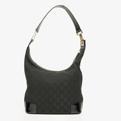 Gucci Hobo Schultertasche aus schwarzem GG Canvas und Lackleder