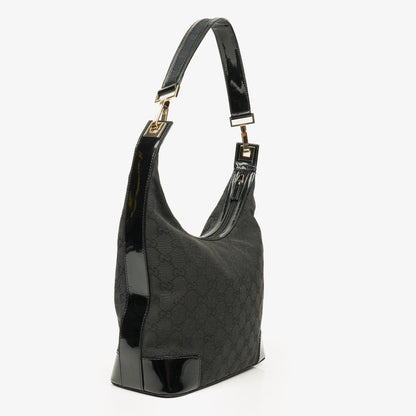 Gucci Hobo Schultertasche aus schwarzem GG Canvas und Lackleder