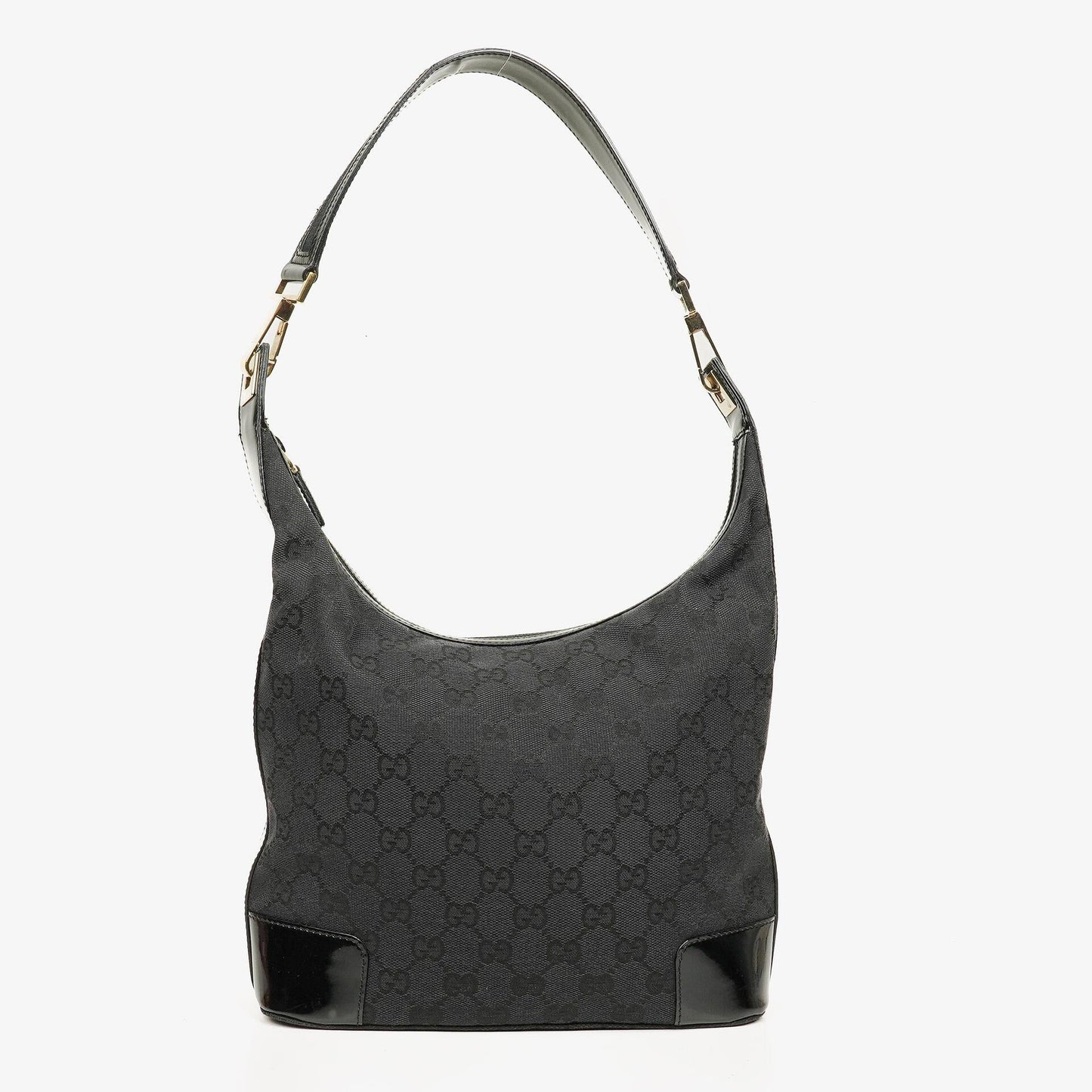 Gucci Hobo Schultertasche aus schwarzem GG Canvas und Lackleder