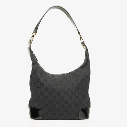Gucci Hobo Schultertasche aus schwarzem GG Canvas und Lackleder