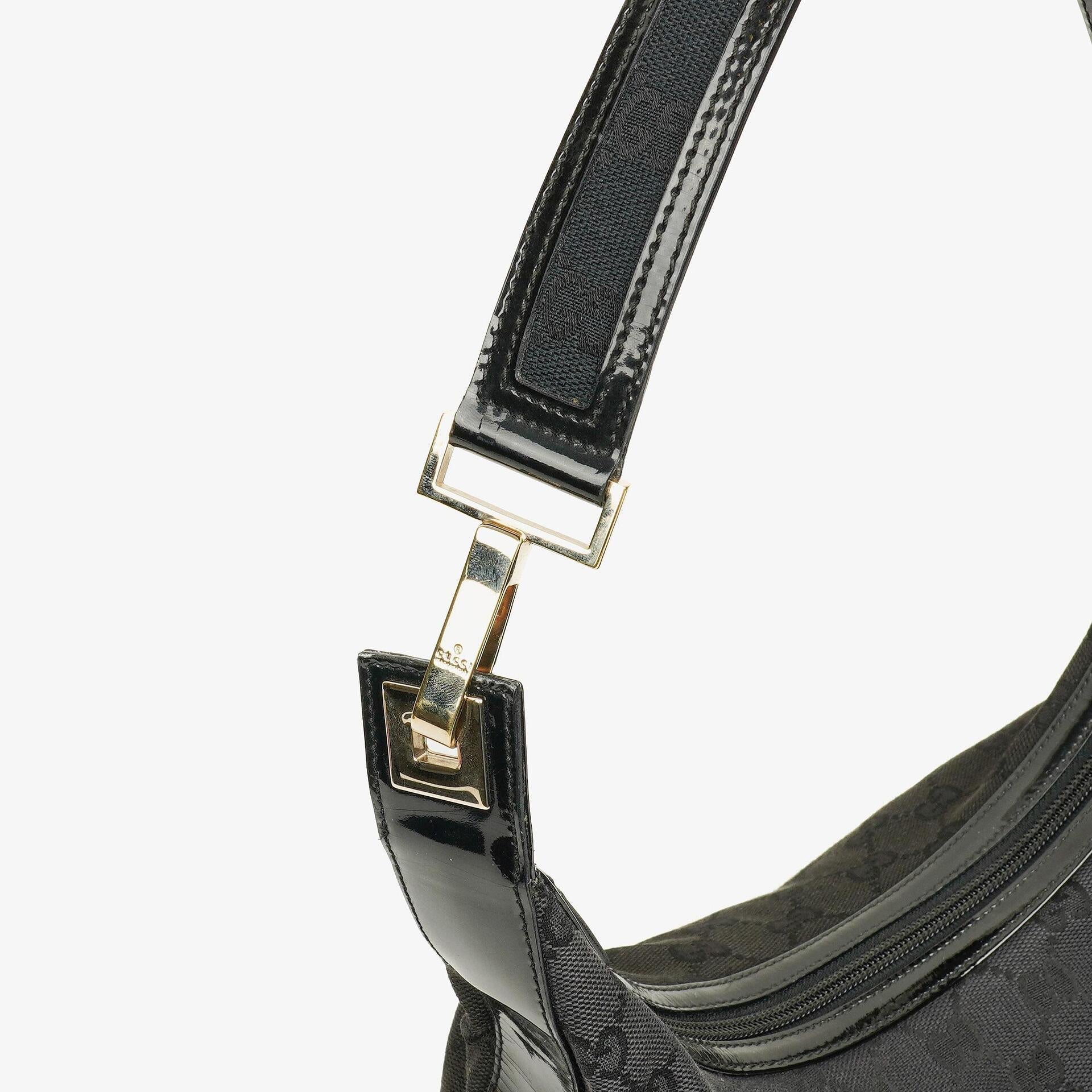 Gucci Hobo Schultertasche aus schwarzem GG Canvas und Lackleder