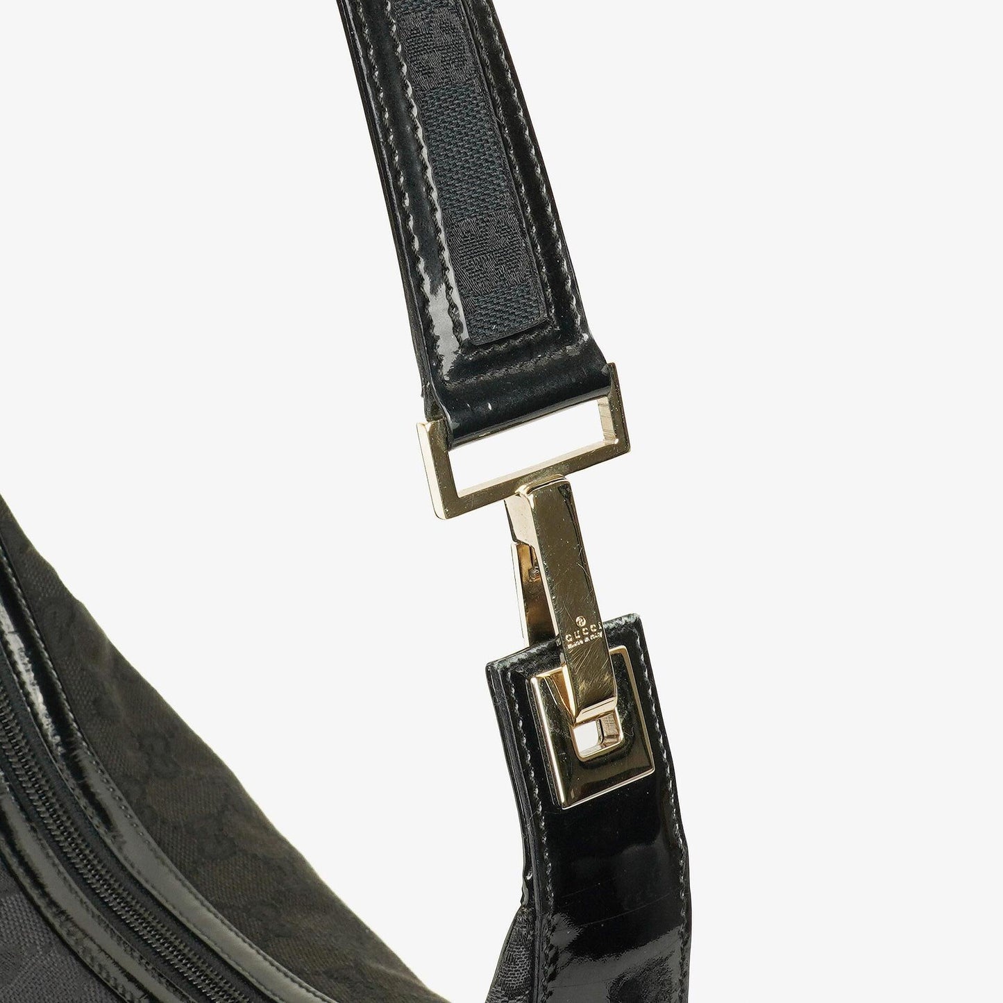Gucci Hobo Schultertasche aus schwarzem GG Canvas und Lackleder