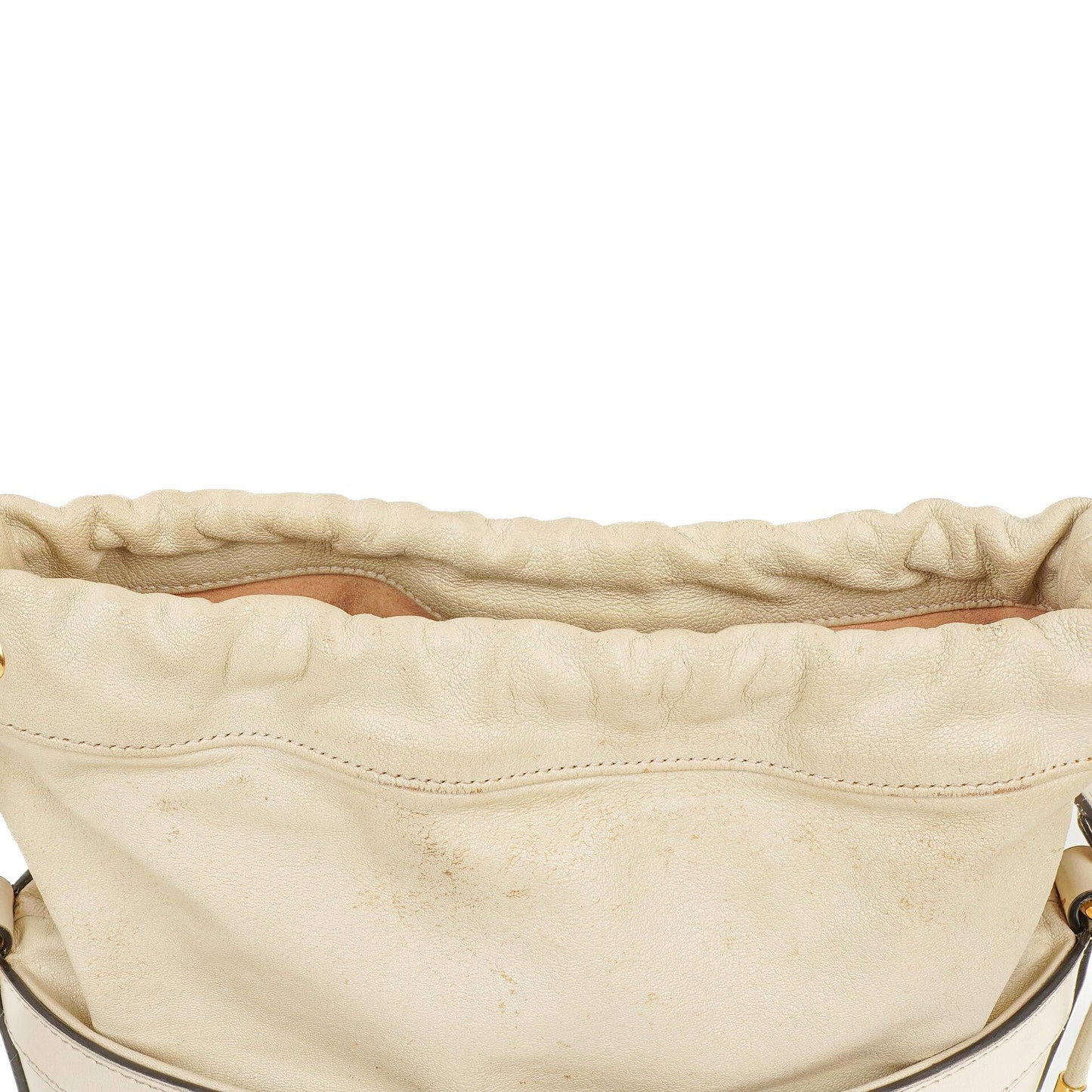 Gucci Horsebit 1955 Azalea Sakai Kalbsleder Mystic Weiß Beuteltasche mit Kordelzug