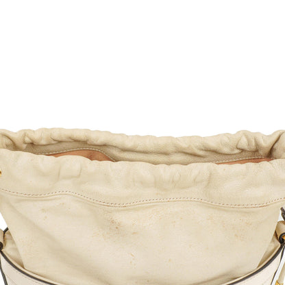 Gucci Horsebit 1955 Azalea Sakai Kalbsleder Mystic Weiß Beuteltasche mit Kordelzug