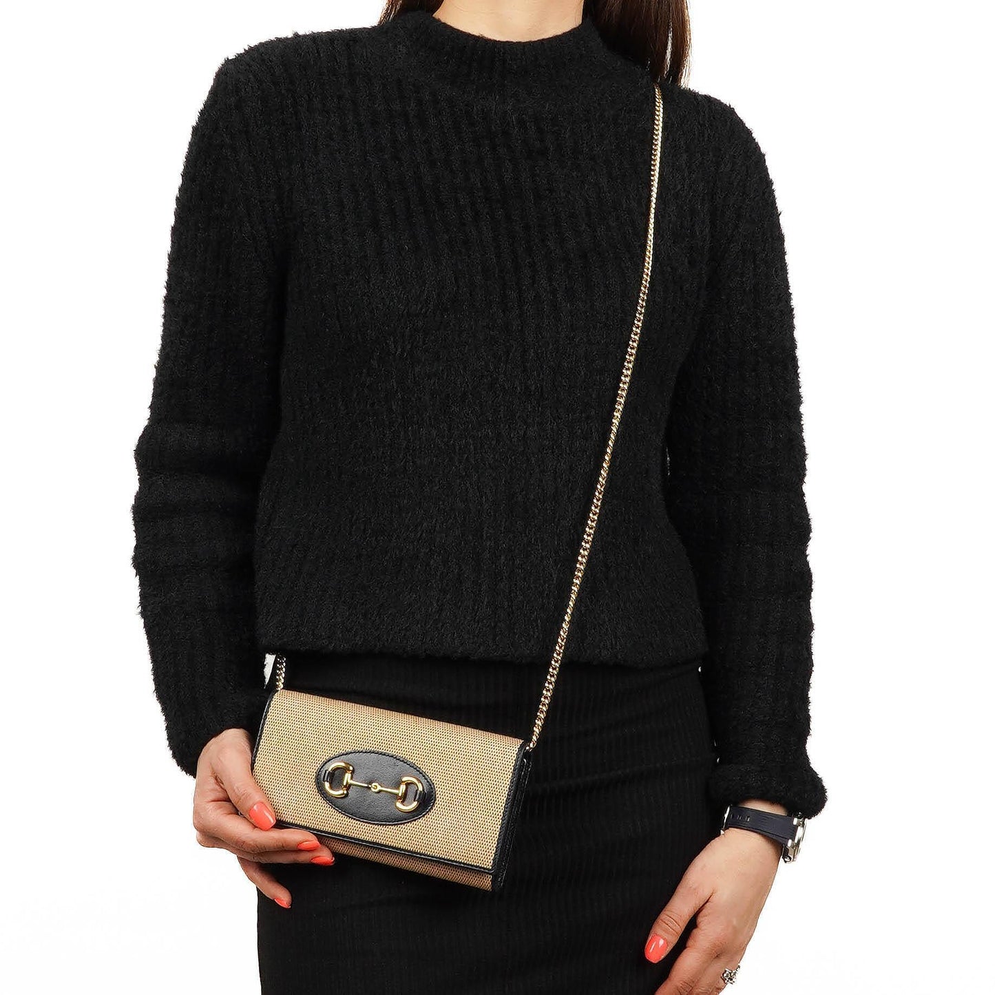 Gucci Horsebit 1955 Canvas Geldbörse an Kette